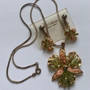 Pele Collection, Hawaii, Vintage 1980s Handcrafted Pink Coral and Olivine Set